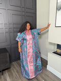 Kaftan Gown - Teal and Blush Abstract Print