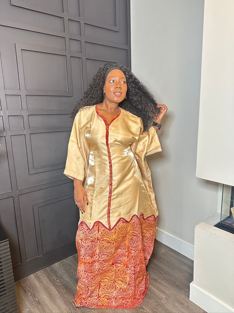 Champagne Gold Kaftan with Rust Paisley Panel