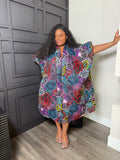 Multicolor Floral-Print Midi Kaftan Dress