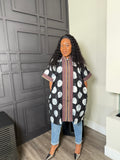 Black Abstract-Print Tunic Dress with Striped Trim