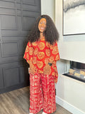 Red Paisley-Print Tunic and Wide-Leg Pants Set