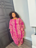 Magenta Botanical-Print Long-Sleeve Shift Dress