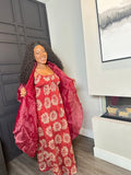 Burgundy Floral Layered Set with Ruffle Duster
