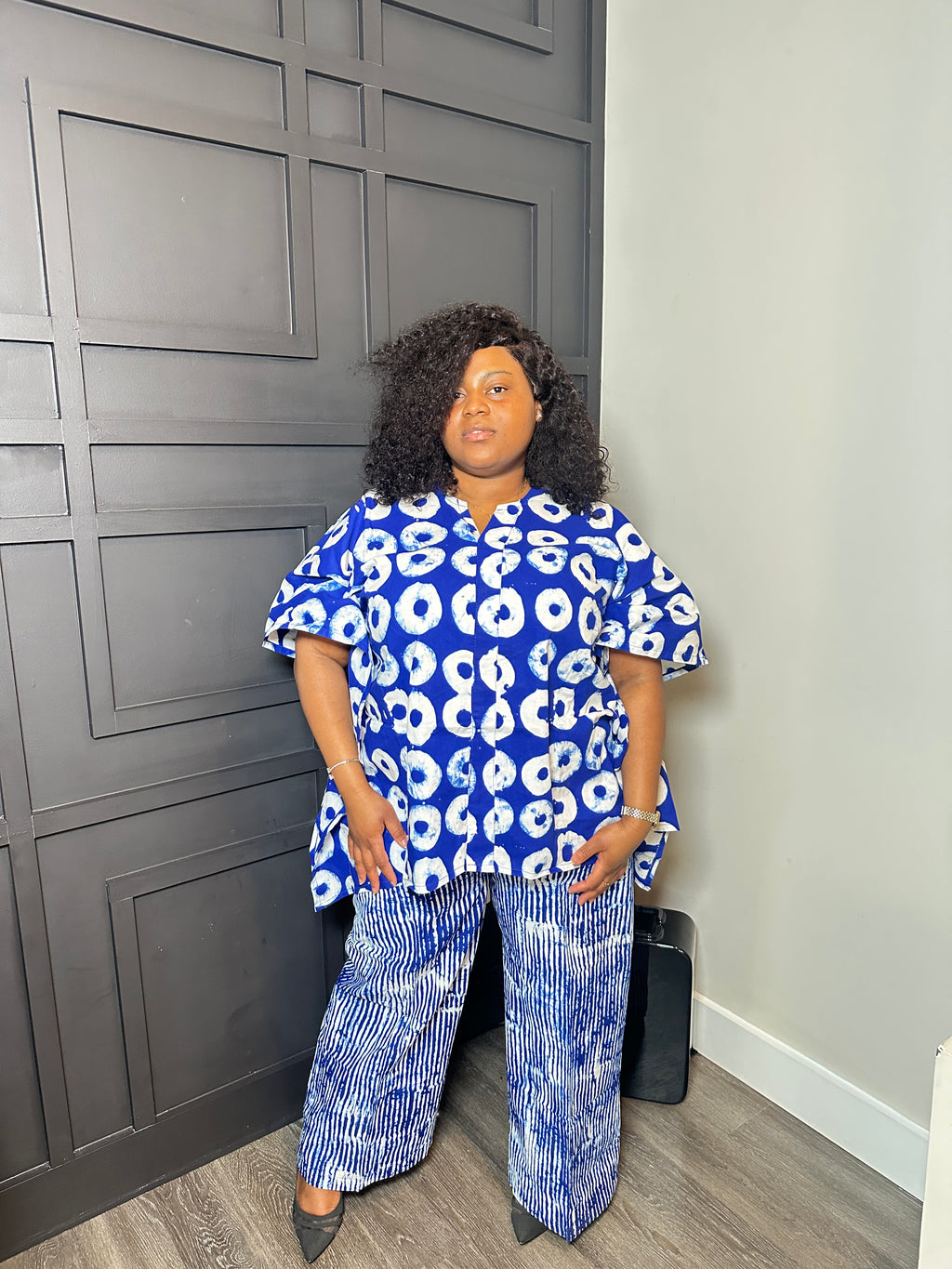 Azure Adire Two-Piece Trouser Set