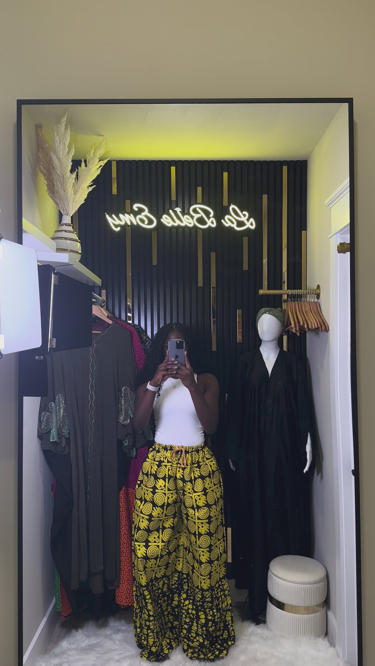 Wide-Leg Pants in Yellow and Black Abstract Print