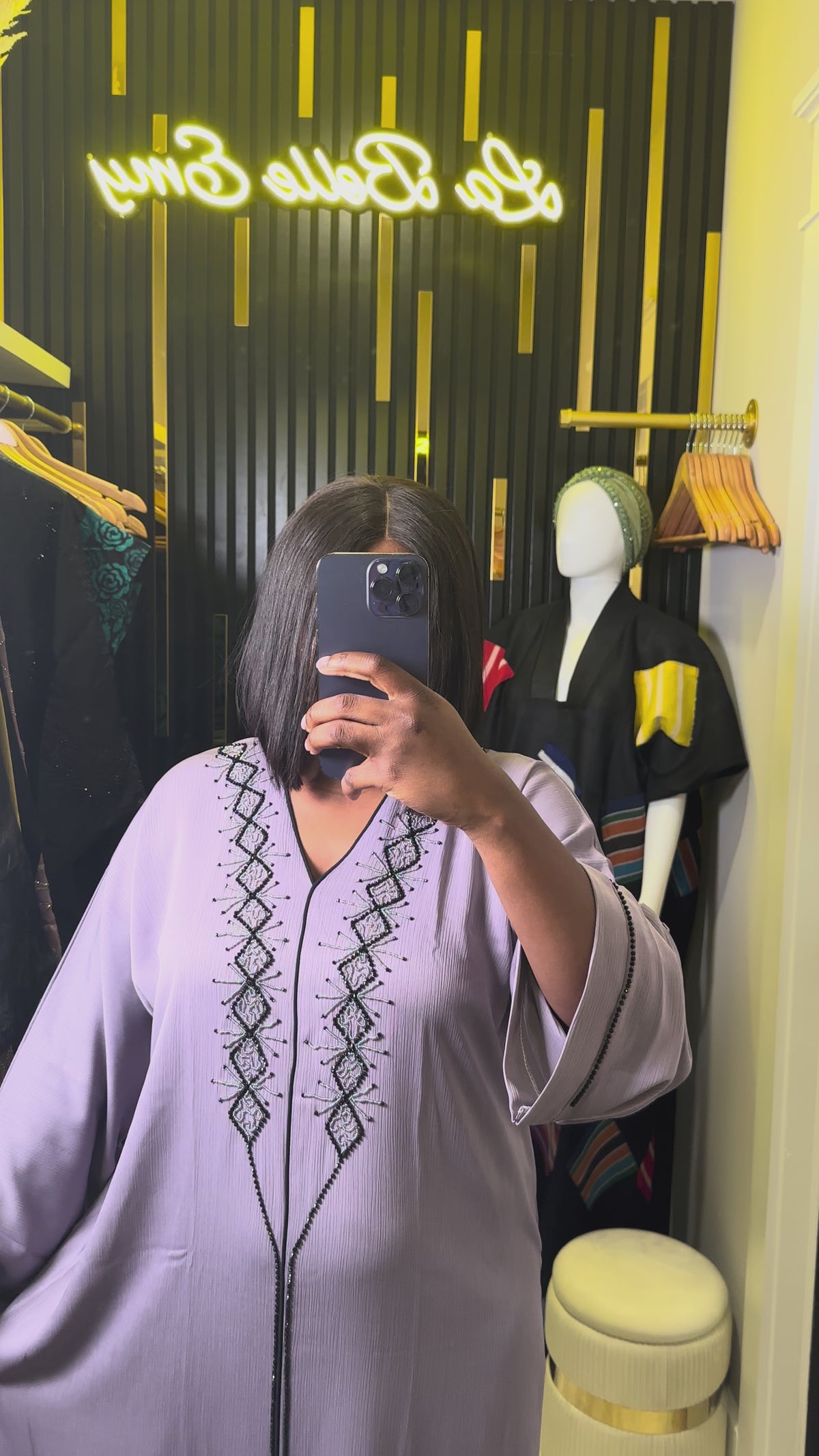 Lavender Black-Embellished V-Neck Occasion Kaftan