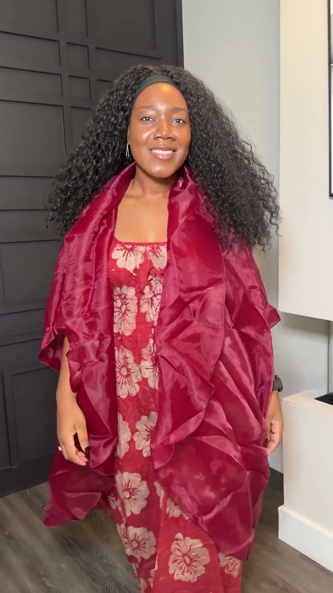 Burgundy Floral Layered Set with Ruffle Duster